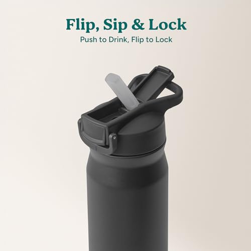 Image of REDUCE 24 oz Hydrate Pro Stainless Steel Insulated Water Bottle - Flip Top Leak-Proof Lid, Dishwasher Safe, BPA-Free, Dual Wall Vacuum, Keeps Drinks Cold for 48 Hrs, Cup Holder Friendly - Black
