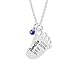 Personalized Engraved Baby Foot Pendant Necklace with Birth Announcement and Birthstone, Custom Baby Feet Necklace for Birthday Shower Gift Kid First Mom