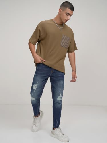 Image of Highlander Men Mens Tapered Fit Denim Jeans|Regular Length|Distressed Jeans |Mid-Rise|Stylish Casual Wear with Stretchable Fabric for Everyday Comfort