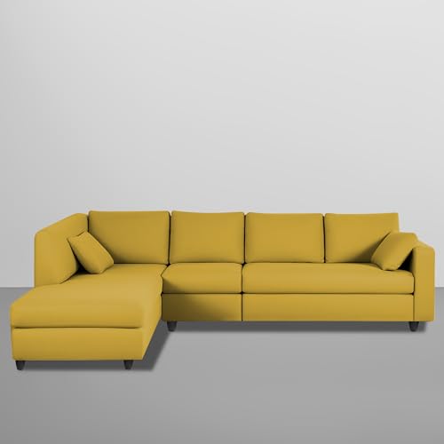 Image of Florian LHS 6 Seater L Shape Sofa Set for Living Room (Yellow Fabric) Premium Fabric Sofa