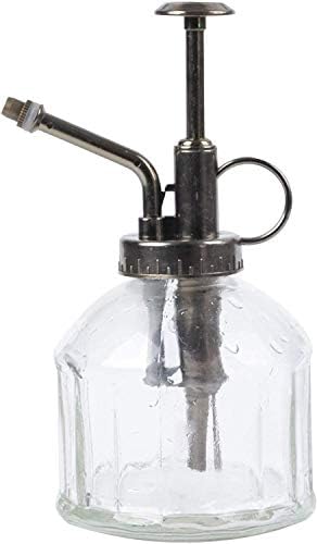 MEETOZ Glass Plant Mister Spray Bottle 200ml, Vintage Style Spritzer Bronze Plastic Top Pump One Hand Watering Can Indoor Plant Spray Bottle for Garden, Plants, Cleaning (Green)