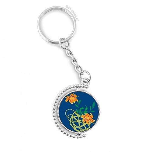 Llavero giratorio evita pérdida de llaves con pintura japonesa flor amarilla anillo Pilgrim