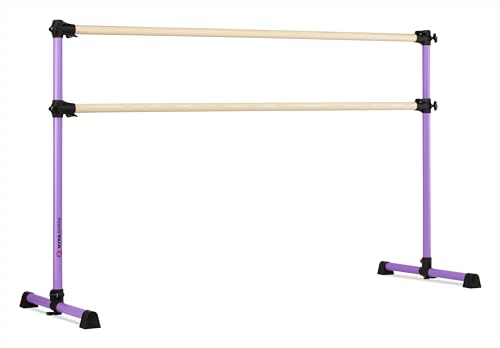 VITA Barre Portable Freestanding Double Ballet Barre, Prodigy, 7 Ft Wood Bars, Purple | Adjustable Height, USA Made, Home or Gym Exercise Equipment for Kids & Adults | Dance, Fitness, Pilates