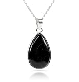 Only faith Collar con Colgante de Turmalina Negra Natural en Plata de Ley 925, Cadena Italiana 45 cm, Piedra Protectora Pulida, Joyería Minimalista para Mujer