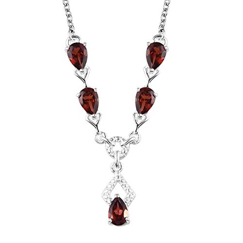 Shop LC 925 Sterling Silver Garnet Chain Drop Necklace for Women Fashion Delicate Jewelry Gifts Stainless Steel 18" Cttw 2.3