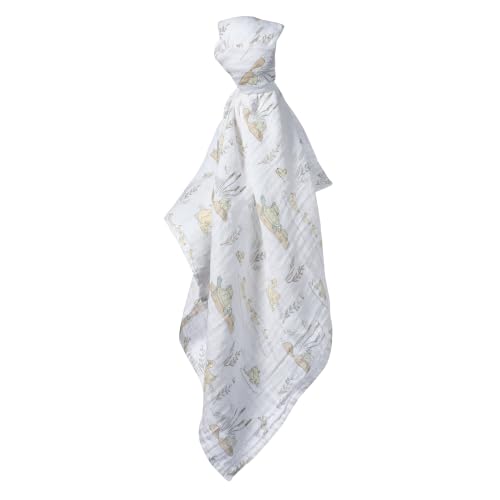 Image of Lambs & Ivy Froggy Cotton Muslin Swaddle Blanket w /Lovey Baby Gift Set | Large 44 inch square infant swaddle blanket with soft boucle green lovey security blanket.