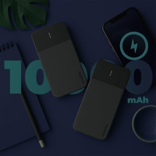Image of OneLife 10000mAh Power Bank | 12W Fast Charging | Dual USB Output | Slim & Portable | ABS Body | BIS Certified | Compatible with iPhone, Android, Type-C Devices - Black & White (Black)