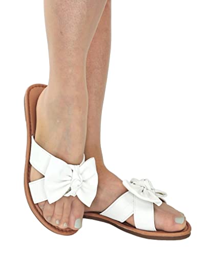 Image of Tiara Women's Bow Sandals, Slip On Flat Slides with Bow Detail | Cute Summer Sandals, Cushioned for All-Day Comfort - Great for Beach, Vacation & Everyday Wear