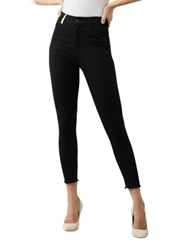 Image of Miss Chase Women's Skinny High Rise Cropped Length Fringe Detailing Stretchable Denim Jeans