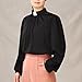 Church Clergy Shirt for Women Minister Spring/Autumn Lantern Long Sleeve Front Pleated Blouse with Tab Collar Black