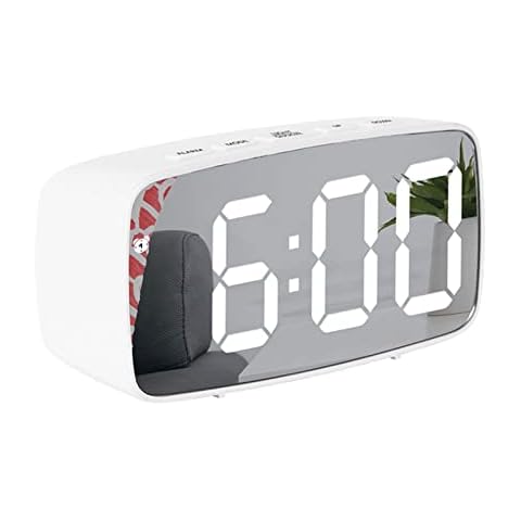 Faddare LED Digital Alarm Clock, Nightstand Clock, Digital Mirror Snooze Function Mute Alarm Clock Led, Alarm for Heavy Sleepers, Snooze Function, Custom Luminance, Night Mode(White) Cover