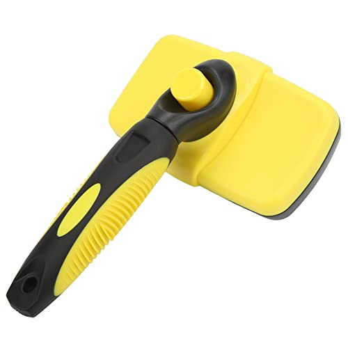 Pet Hair Brush Self Cleaning, Dogs Grooming Brush with Massage Function, Round Tip Shedding Brush for Cats Rabbits, Easy to Use ABS Material Pet Hair Removal Comb (Yellow)