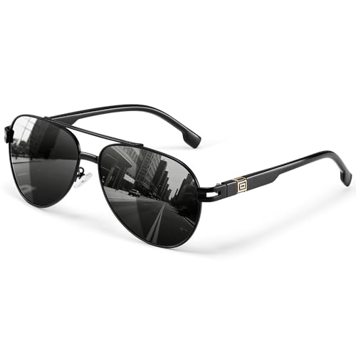 wearPro Sonnenbrille Herren Pilotenbrille Polarisiert Premium Metallrahmen Sonnenbrillen Damen Unisex mit UV400 Schutz Vintage Schwarz Fahrerbrille Schwarz/Grau