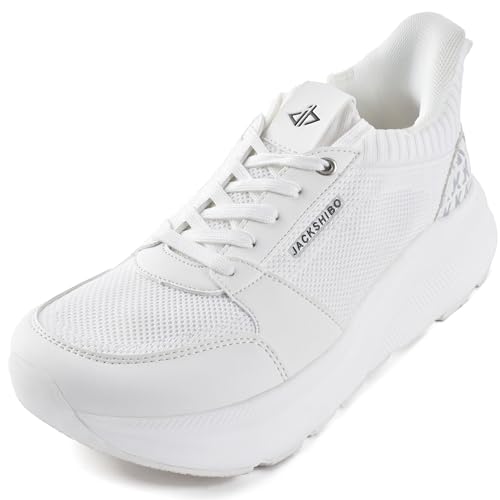 JACKSHIBO Slip in Women Hands Free Shoes Wide Toe Box Slip On Walking Athletic Tennis Sneakers Arch Support Plantar Fasciitis Orthopedic Width Shoes Cushion Thick Zero Drop Sole with Metatarsal Pad