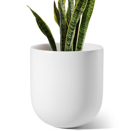 LE TAUCI Maceta De 25 cm, Macetas De Cerámica para Plantas con Tapón De Drenaje Y Rejilla De Malla, Macetas De Interior Al Aire Libre para Home Garden Patio Office, Blanco