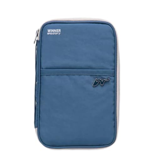 Lyoveu P-H2 トラベルファミリーパスポートホルダー RFIDブロック パスポート防水財布 男女兼用 トラベルオーガナイザー カードケース 軽量 ポータブルパスポートカバー ジッパーポケット付き, ブルー, モダン