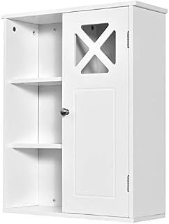 Multigot Bathroom Medicine Cabinet, Wall-Mounted Storage Cupboard with Adjustable Shelves and One Magnetic Door, Wooden Display Organizer Unit for Home Apartment Dormitory