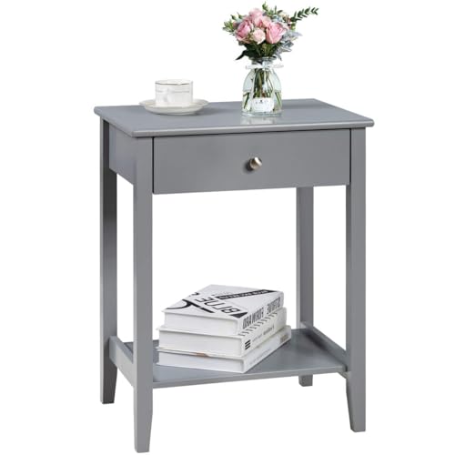 DORTALA Nightstand Wooden 2-Tier Couch Sofa Side Table with Drawer,