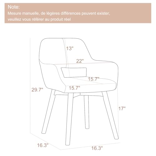 YEEFY Mid-Century Modern Sessel mit Holzbeinen – gepolsterter Schreibtischstuhl ohne Räder als Akzentstuhl für Wohnzimmer, Esszimmer, Schlafzimmer & Heimbüro(Woll weiß,1 Stück)