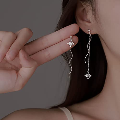 SLUYNZ Solid 925 Sterling Silver Snowflake Earrings Dangle for Women Teens Snowflake Dangle Earrings Chain2