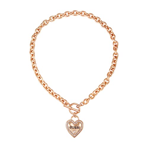 GUESS Goldtone Dangle Heart Logo Charm Toggle Chain Necklace