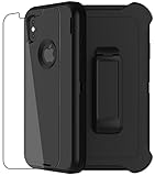 Holster Case for iPhone Xs Max, [Heavy Duty] 4 in1 Rugged Shorkproof Cover with Kickstand/Screen Protector for Apple iPhone Xs Max (2018) (Black-II)