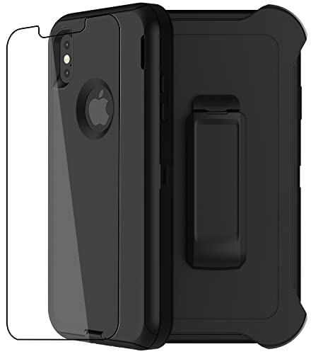 Holster Case for iPhone Xs Max, [HEAVY DUTY] 4 in1 Rugged Shorkproof Cover with Kickstand/Screen Protector for Apple iPhone Xs Max (2018) (Black-II)