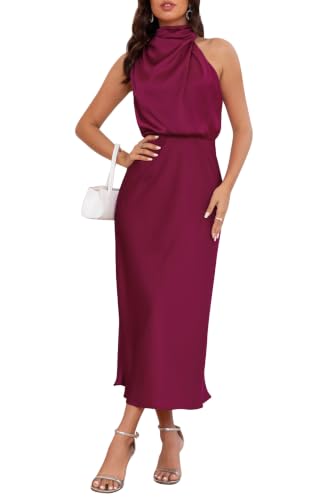 Image of Women's Satin Maxi Dress Summer Formal Wedding Guest Cocktail Dress