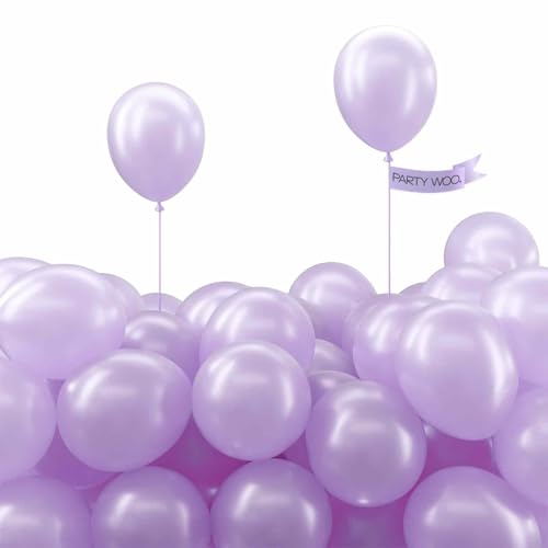 Image of PartyWoo Pearl Lavender Balloons 100pcs 5 Inch Pearl Light Pastel Purple Lilac Latex Helium Balloons for Bachelorette Fairy Girl Birthday Princess Butterfly Theme Party Decorations Purple-Z32