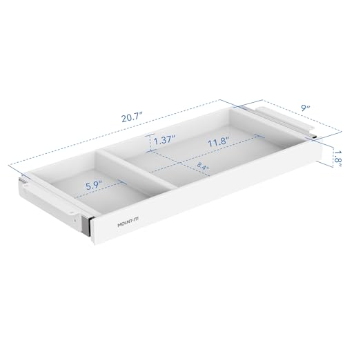 Image of Mount-It! Under Desk Drawer Organizer with 2 Compartments, Shallow Low-Profile Slide-Out Desk Tray, 20.7″ x 8.9″ x 1.8″, Pull-Out Pencil Drawer for Traditional & Standing Desks- White