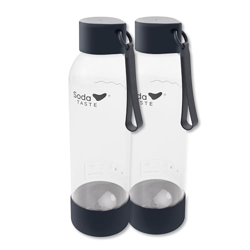 SodaTASTE 2er-Pack 1 Liter PET-Flaschen Schwarz für Wassersprudler mit Bajonettverschluss, BPA-frei, wiederverwendbar
