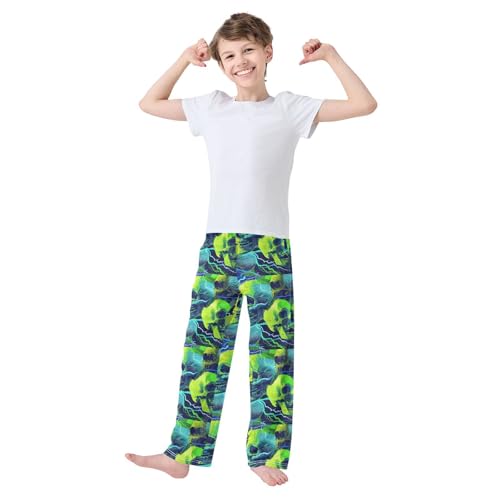 ALAZA Green Sugar Skull Neon Pajama Lounge Pants Long Sleep Pajama Bottoms with Pockets3