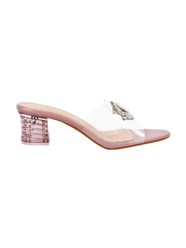 Image of TRYME Embellished Front Studded Buckle Block Heels Comfortable Transparent Party Kitten Heel for Womens & Girls