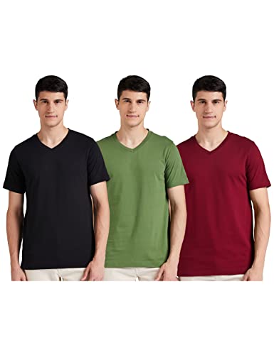 Image of Amazon Brand - Symbol Men's Solid Cotton T Shirt | Plain | V Neck | Half Sleeve-Regular Fit | Combo Pack of 3 (Available in Plus Sizes)