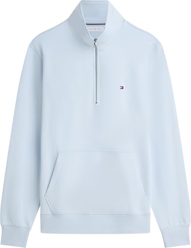Tommy Hilfiger Herren Sweatshirt mit Reißverschluss Essential Terry New mit Stehkragen, Blau (Breezy Blue), XL – Ansicht 6