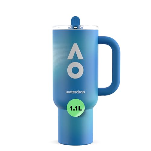 waterdrop® Australian Open 2026 Trinkflasche 1,1L - Edelstahl Isolierflasche mit Strohhalm & Griff, Auslaufsicher, Hält 12h Kalt & 6h Heiß - Ideal für Sport, Reisen, Büro, Fitness, Zuhause, BPA-frei 1