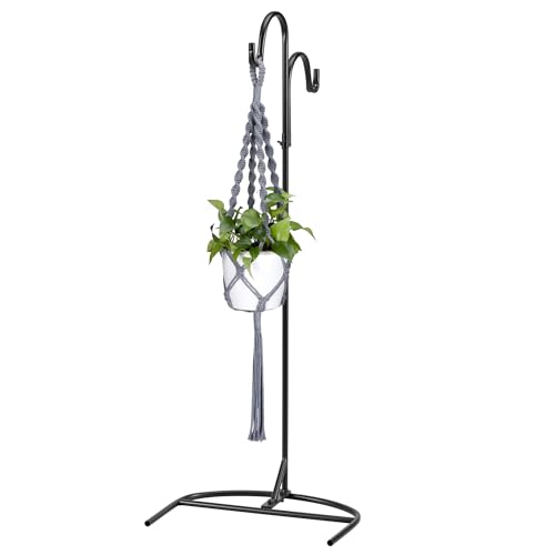 Navaris Gancho de Pastor - Colgador de pie con 2X Varillas para comedero de pájaros Plantas - Altura Ajustable con Soporte de Interior y Exterior - Base Medio círculo y estacas