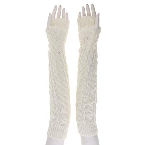 kowaku 2 Pares de Luvas Sem Dedos de Inverno em Malha Longa, Comprimento Do Cotovelo, Orifício