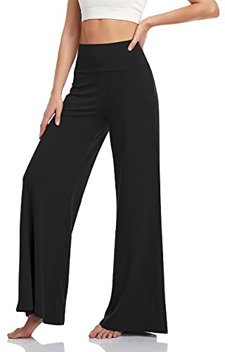 JIAGENA Women s Plus Wide Leg Pants Yoga Workout Sweatpants Loose Lounge High Waisted Flare Palazzo Pants (Black,XL)