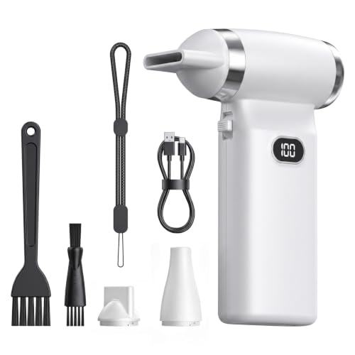 Image of Electric Compressed Air Duster Cordless: 60 MPH High Wind Speed Mini White Air Blower for Electronics Portable Computer Cleaner Hand Keyboard Cleaning Powerful Duster for Car, Fans and Other Sences