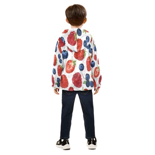 Berry Pattern with Mixed Fruits Toddler Fleece Jacket Girl Boys Hooded Fleece Jacket Coat Warm Outwear Zip-up 3-10T4