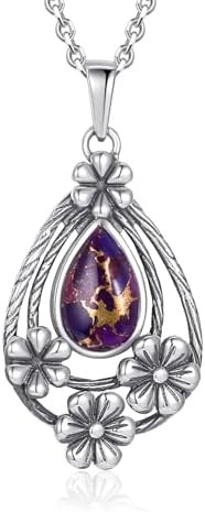 Sterling Silver Nature-Inspired Necklace for Women– Flower Butterfly Pendant, Enhanced Turquoise/Moonstone/Opal Inlay - Boho Jewelry Gift for Her