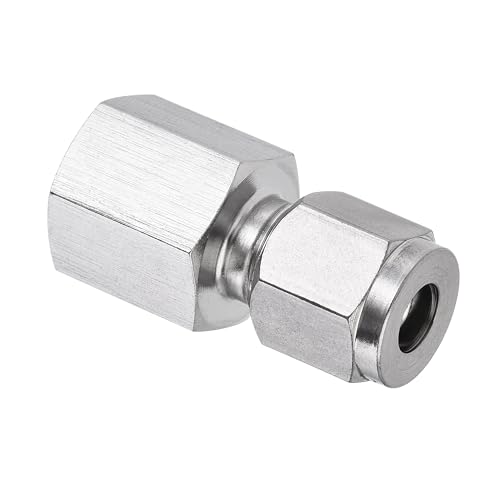 YOKIVE Tubo de Compresión, Adaptador de Acoplamiento Recto de Acero Inoxidable 304 para Tuberías (Tono Plateado, Rosca Hembra G1/4 x Tubos de 1/4 de Pulgada OD)
