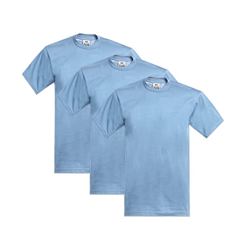 Pro Club Men's 3-Pack Heavyweight Cotton Short Sleeve Crew Neck T-Shirt, Sky Blue, XL