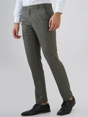 Image of Raymond Men Slim Fit Structure Pattern Poly Viscose Blend Flat Front Formal Trouser
