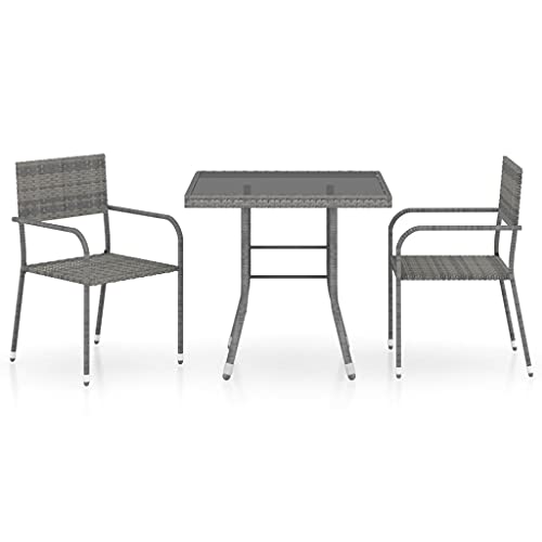 vidaXL Ensemble à Dîner de Jardin 3 pcs Mobilier de Salle à Manger Patio Table et Chaises Terrasse Salon de Jardin Résine Tressée Anthracite et Gris