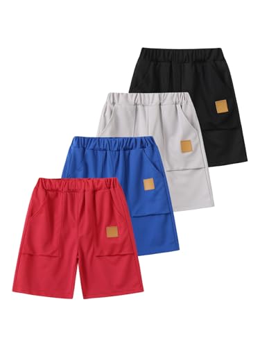 Fdqin Shorts for Boys Sports Athletic Shorts Summer Pull On Hiking Shorts for Sports Outdoor with Pockets 7-8 Years