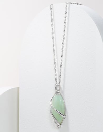 MORGAN & PAIGE .925 Sterling Silver Rhodium Plated Genuine Green Jade Necklace or Jade Earrings for Women - Wire-Wrapped Marquise Cut with Diamond Accents, Hypoallergenic Silver Jewelry Elegant Gifts4