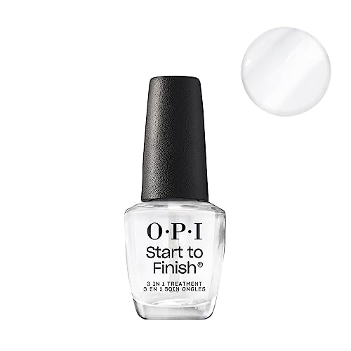 OPI Start to Finish, 3-in-1 Treatment, Base Coat, Top Coat, Nail Strengthener, Vitamin A & E, Vegan Formula, Long Lasting Shine, Up to 7 Days of Wear as Top Coat, Clear, 0.5 fl oz