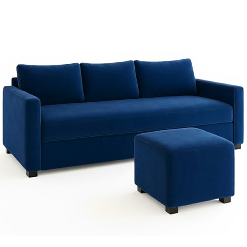 Image of Furny Mavona 3 Seater Fabric Sofa Set (Blue) | Soft Velvet Fabric | Modern Design | Comfortable Seating | Living Room Furniture